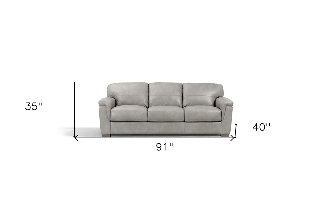 Leather Sofa With Black Legs - Gray