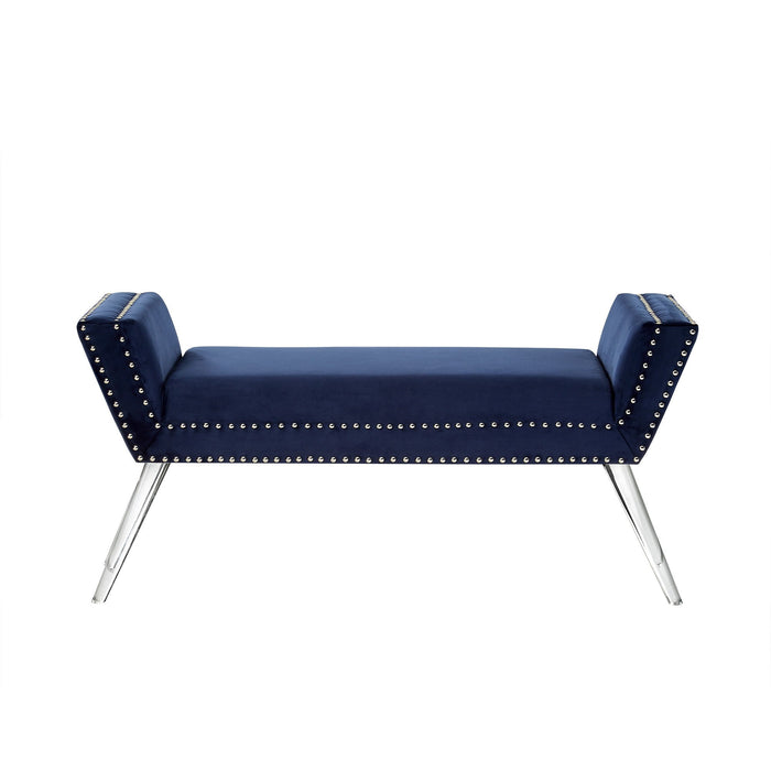 Upholstered Velvet Bench - Navy Blue / Clear