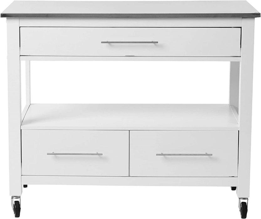 Rolling Kitchen Island Or Bar Cart - White / Stainless