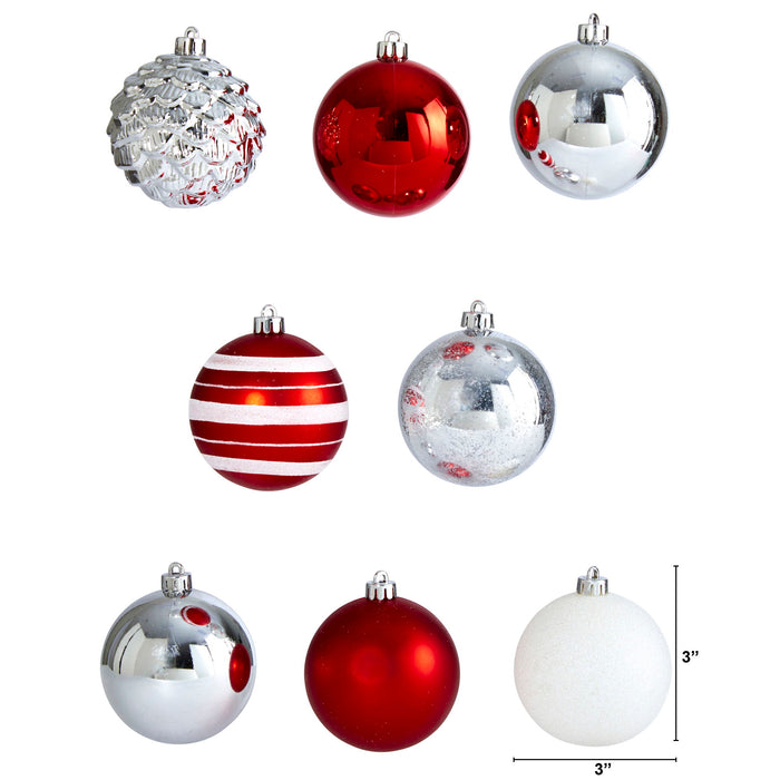 Holiday Shatterproof 64 Count Xmas Tree Ornament Set 80mm