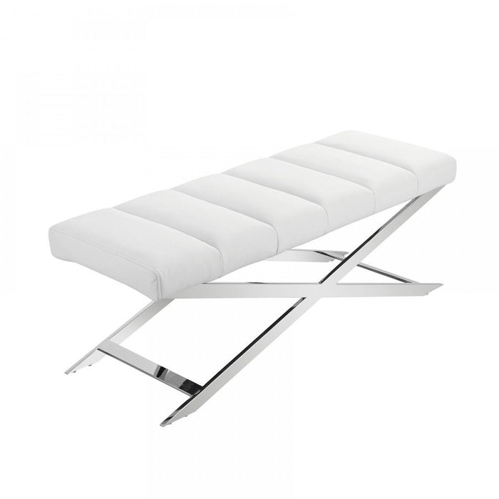 Upholstered Dining Bench - White / Silver