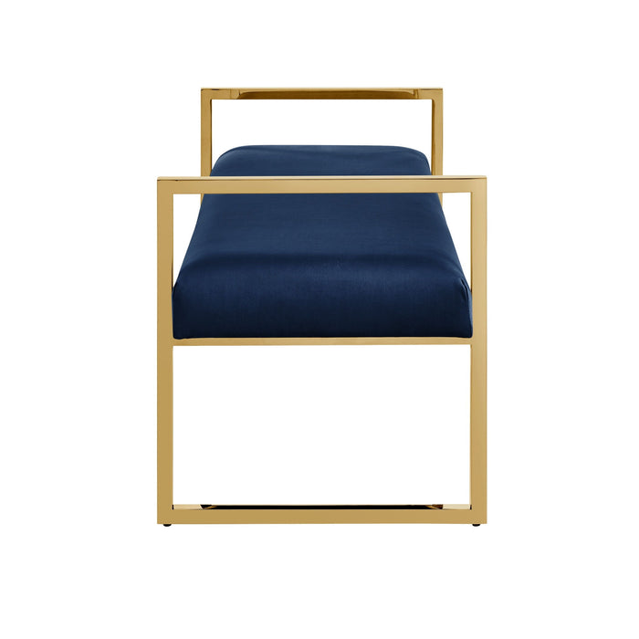 Velvet Upholstered Bench - Gold / Navy Blue