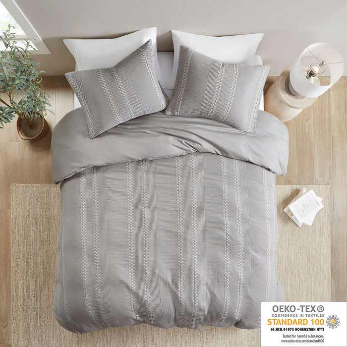 Darby - 3 Piece Gauze Waffle Weave Duvet Cover Set - Gray