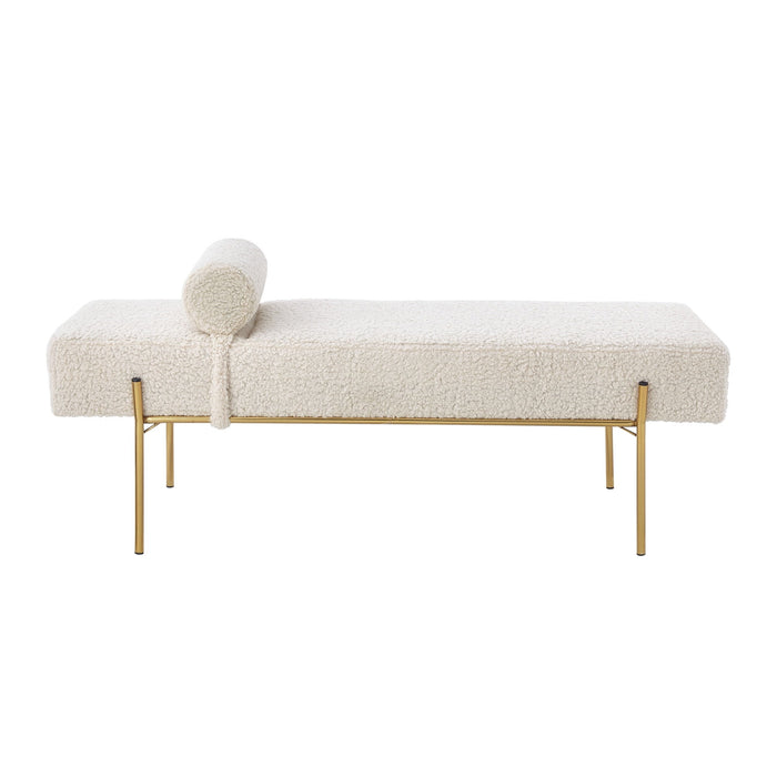 Upholstered Sherpa Bench - Beige / Gold