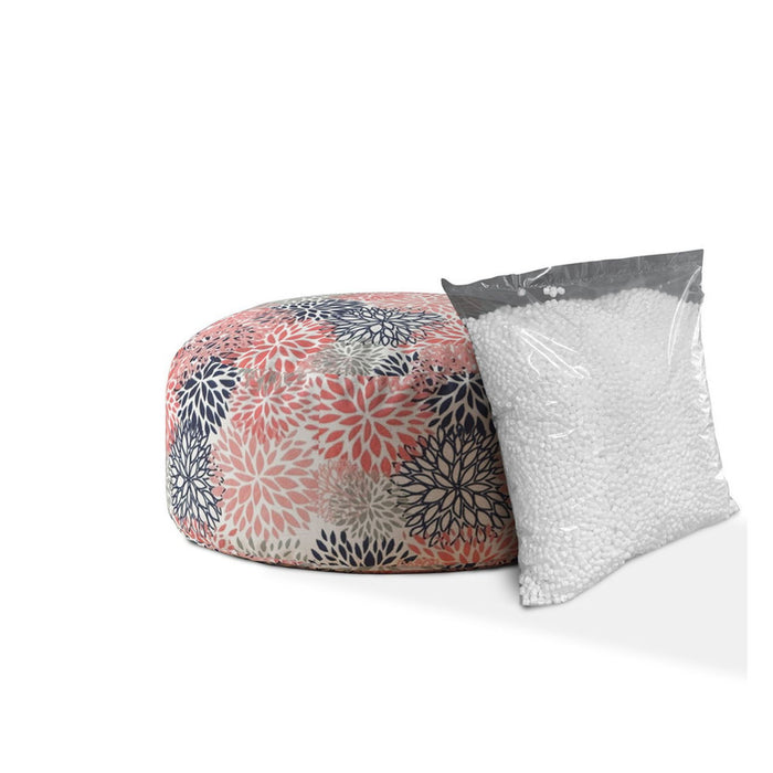 Polyester Round Floral Pouf Cover - Coral