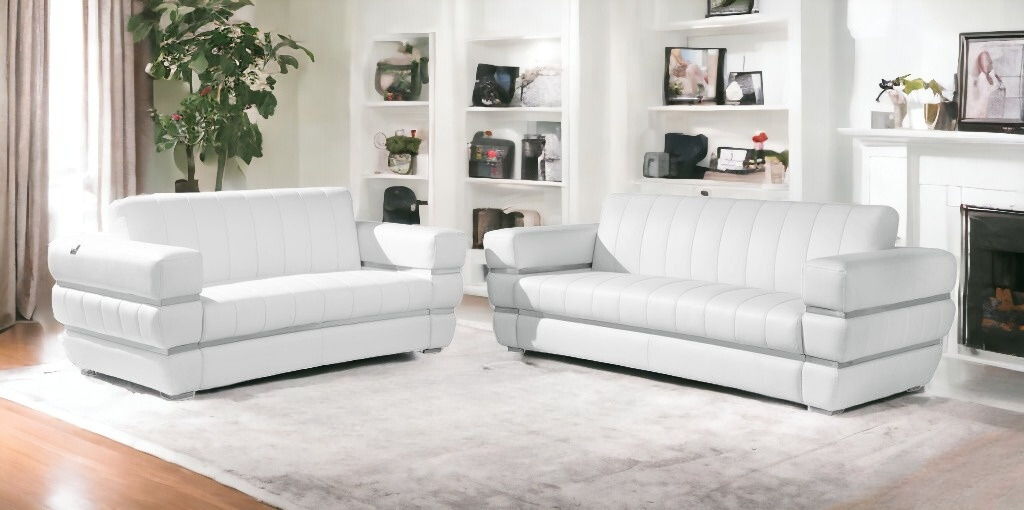 2 Piece Indoor Italian Leather Seating Set Five Person - White