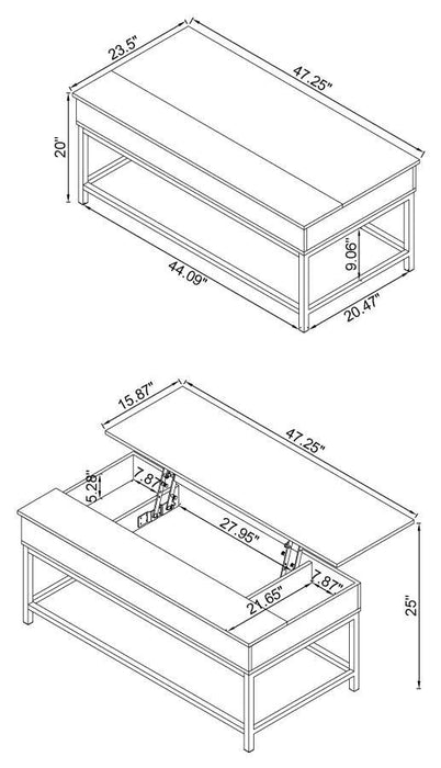 Byers - Black Coffee Table With Hidden Storage - Brown Oak And Sandy Black - Simple Home Plus