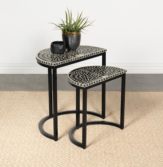 Zakiya - 2 Piece Demilune Nesting Table - Black And White - Simple Home Plus