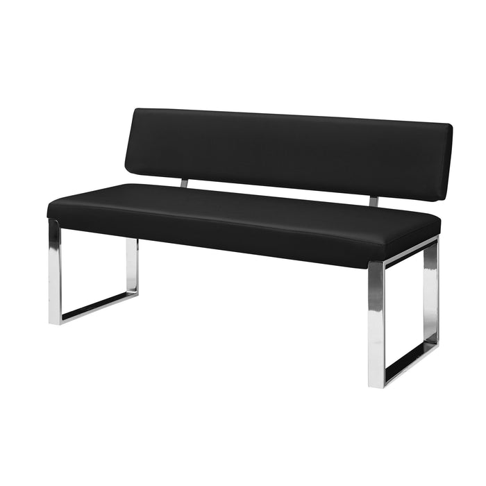 Upholstered Faux Leather Bench - Silver / Black