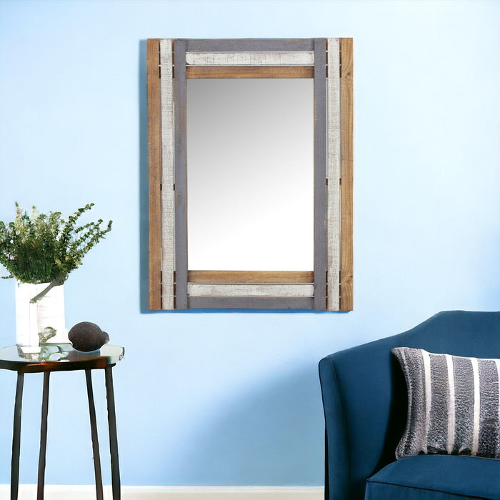 Wood Framed Accent Mirror - Gray Natural / White