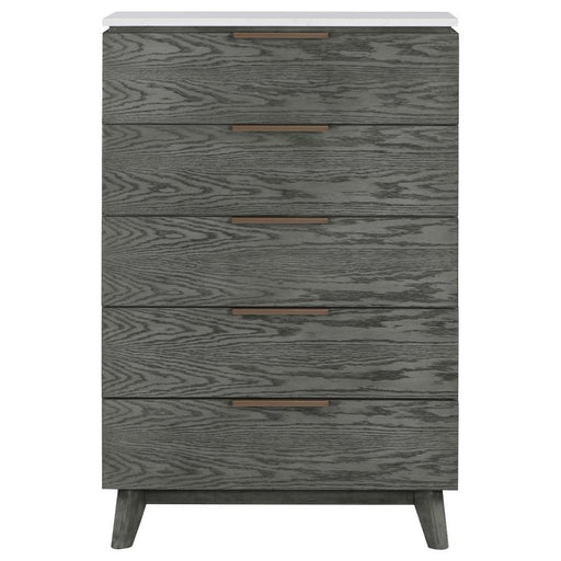 Nathan - 5-Drawer Chest - White Marble And Gray - Simple Home Plus