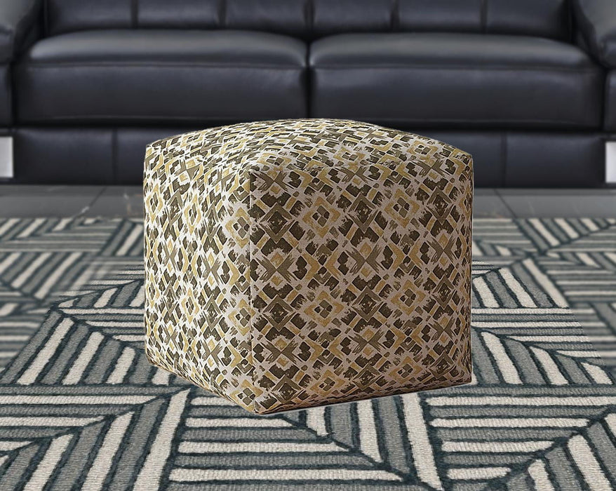 Cotton Geometric Pouf Cover - Beige