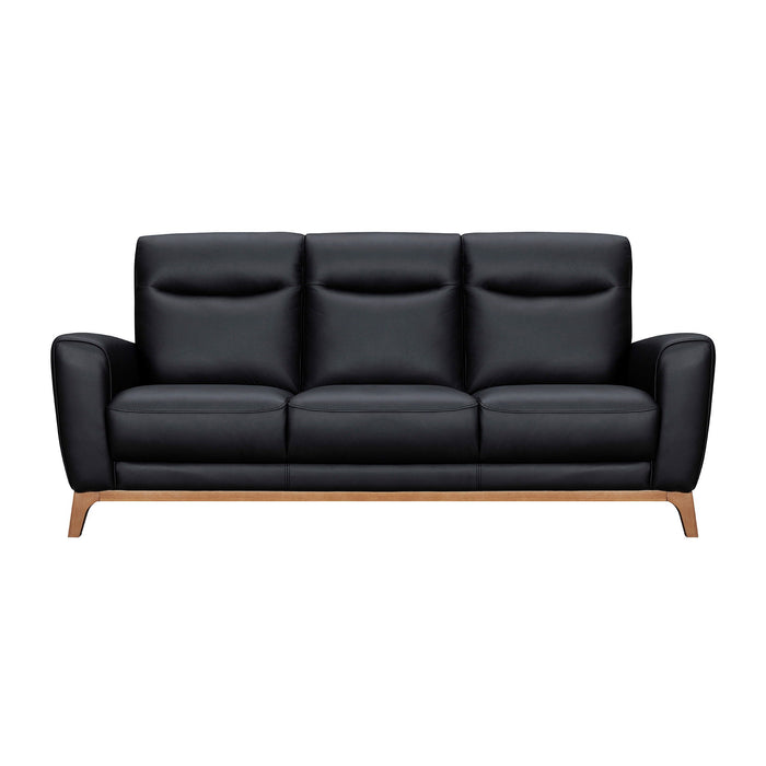 Leather Sofa With Brown Legs - Black