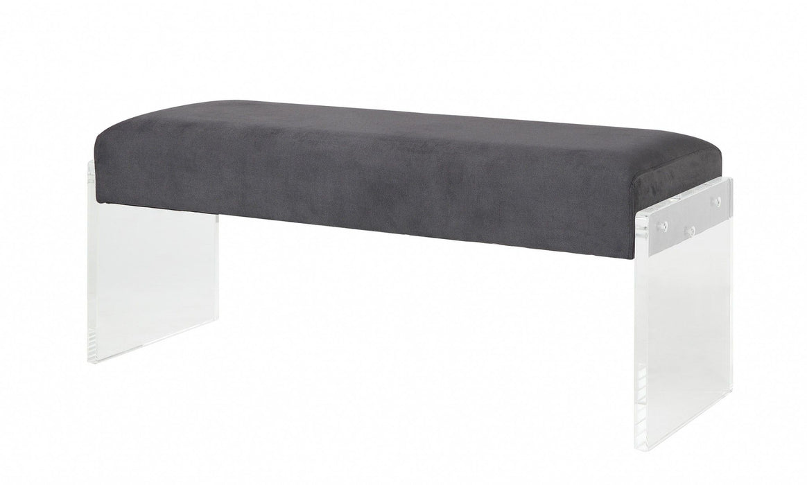 Upholstered Polyester Blend Bench - Charcoal / Clear