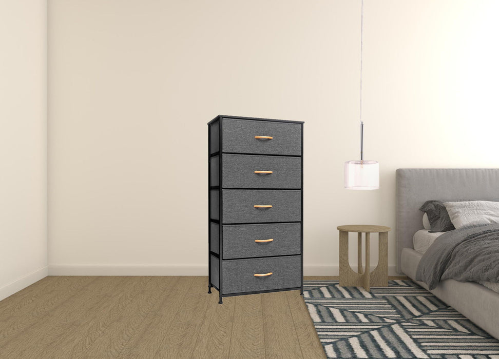 Fabric Five Drawer Chest - Gray / Black