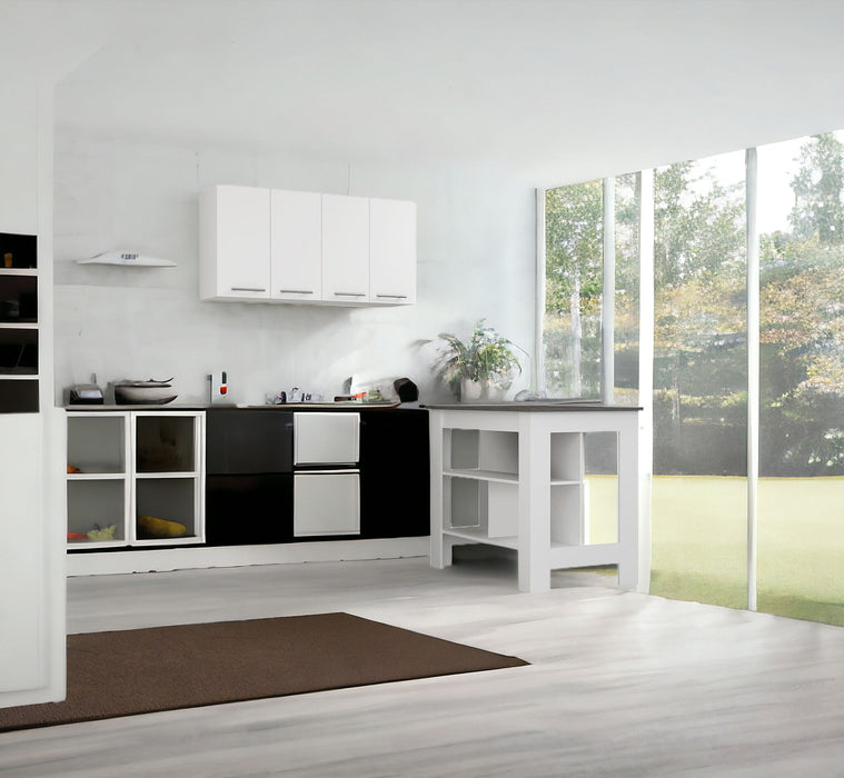 Kitchen Island Set, Storage - White / Dark Brown