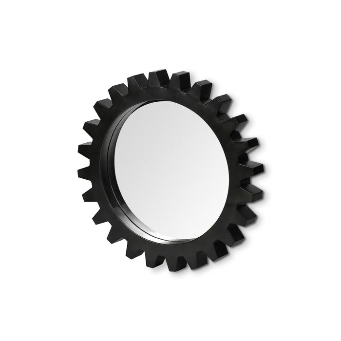 26" Cog Round Metal Frame Wall Mirror - Black