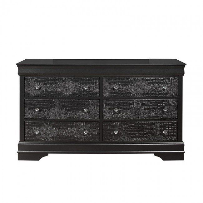 Solid Wood Six Drawer Double Dresser - Metallic Gray