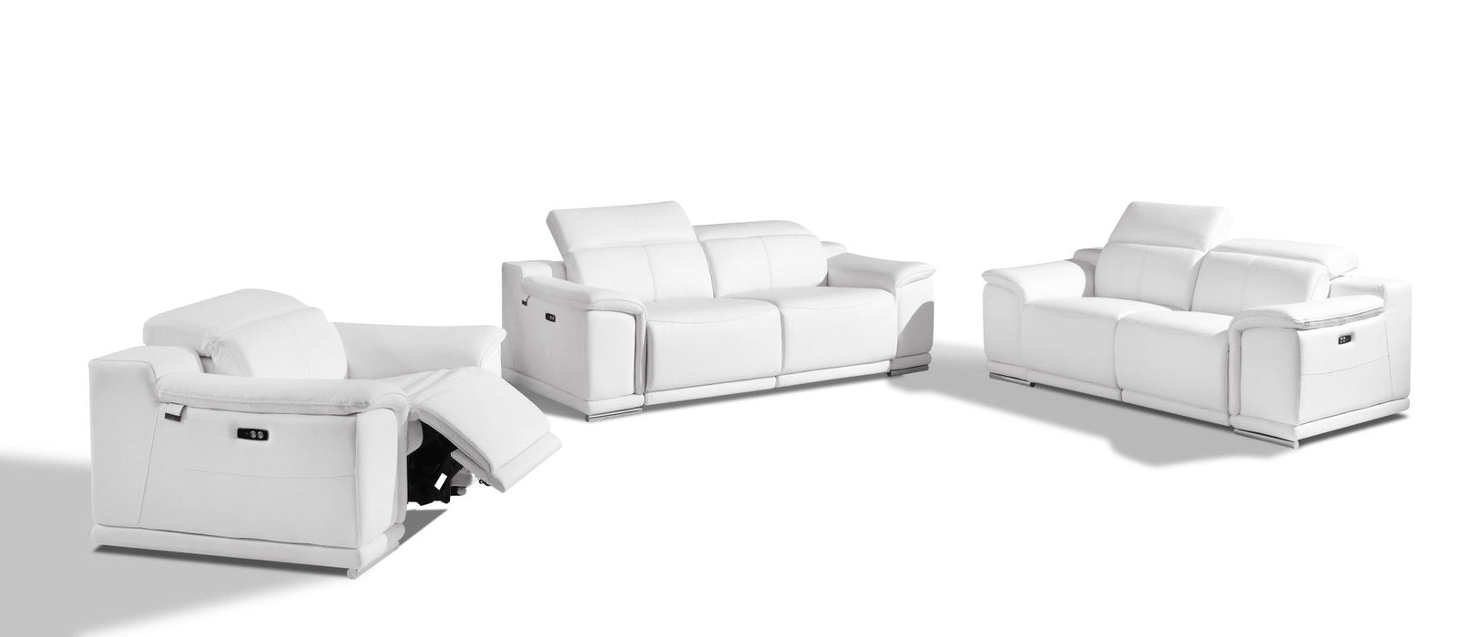 Three Piece Six Person Seating Set Italian Leather Indoor - White