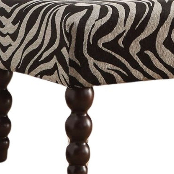 Upholstered Linen Animal Print Bench - Black / White / Brown