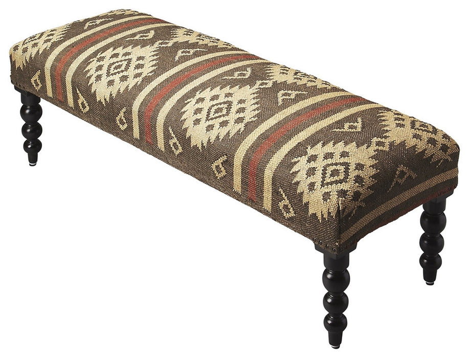 Upholstered Wool Southwest Distressed Bench - Brown