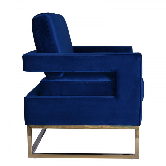 Stylish Velvet Steel Chair - Blue / Gold