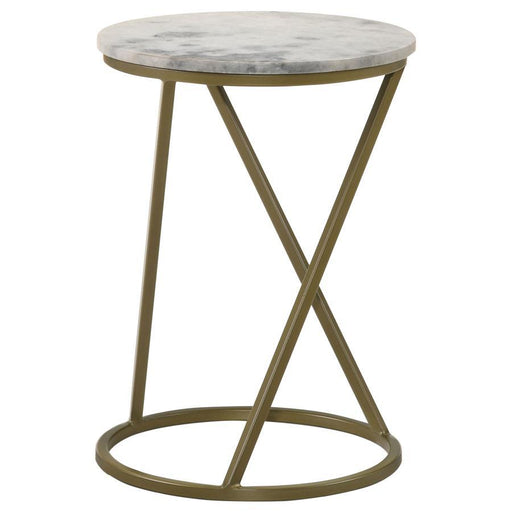 Malthe - Round Accent Table With Marble Top - White And Antique Gold - Simple Home Plus