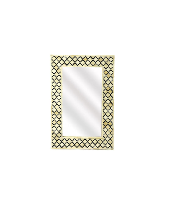 24" Quatrefoil Bone Inlay Framed Wall Mirror - Ivory / Black