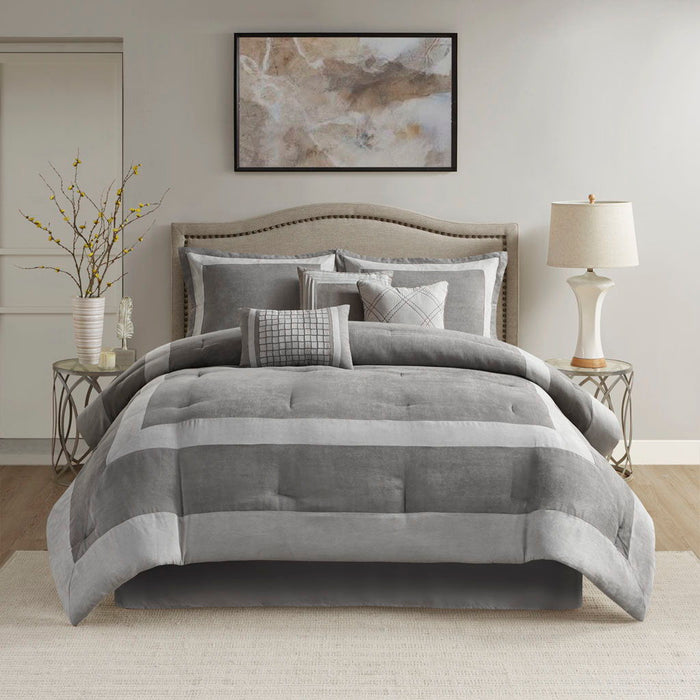 Dax - King 7 Piece Comforter Set - Gray