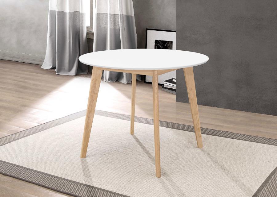 Breckenridge - Round Dining Table - Matte White And Natural Oak - Simple Home Plus