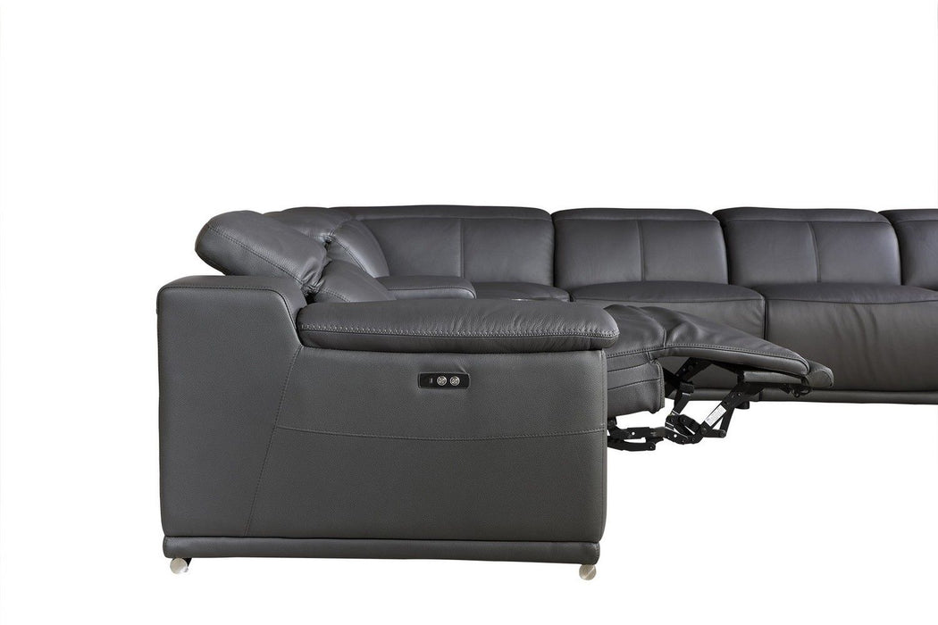 Italian Leather Power Reclining U Shaped Eight Piece Corner Sectional With Console - Gray