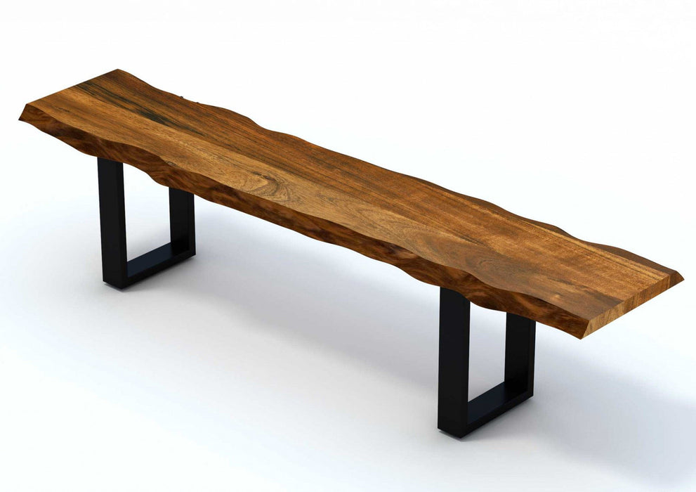 Live Edge Acacia Wood Bench With Black Metal Legs - Brown