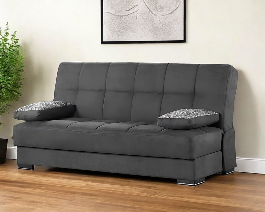 Chenille Sleeper Sofa And Toss Pillows With Brown Legs - Black