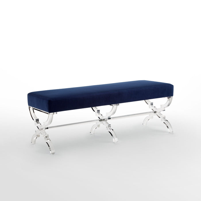 Velvet Upholstered Bench - Navy Blue / Clear