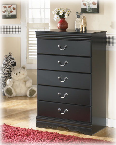 Huey - Black - Five Drawer Chest - Simple Home Plus