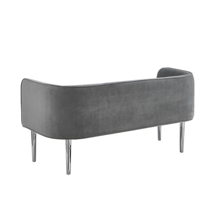 Upholstered Velvet Bench - Silver / Gray