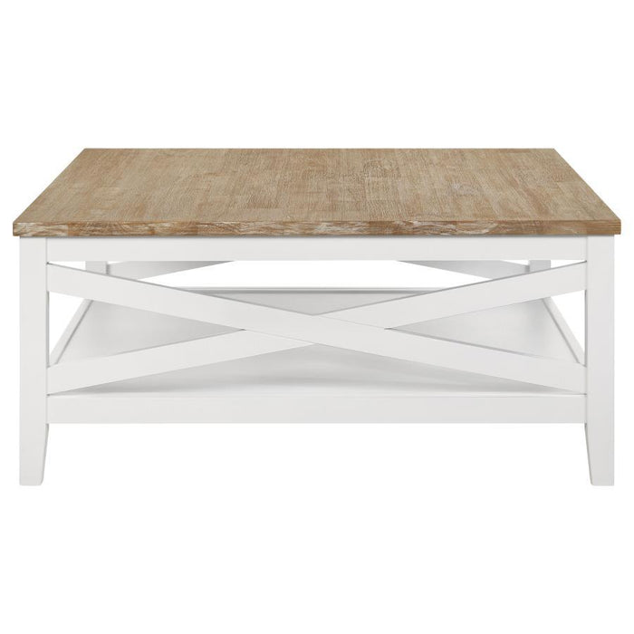 Hollis - Square Wood Coffee Table With Shelf - Brown And White - Simple Home Plus