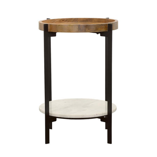 Adhvik - Round Accent Table With Marble Shelf - Natural And Black - Simple Home Plus