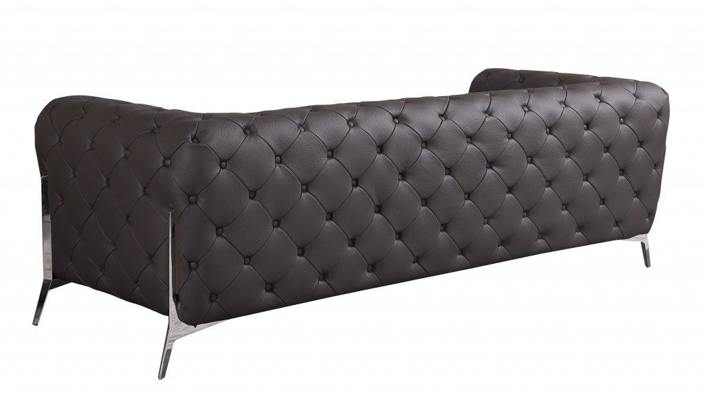 Italian Leather Sofa With Silver Legs - Dark Brown