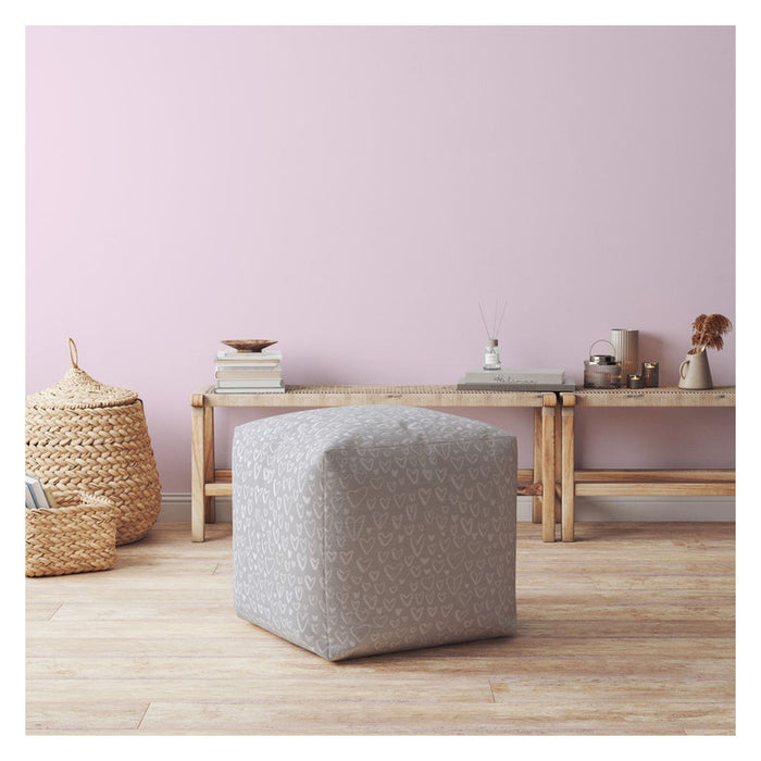 Cotton Floral Pouf Ottoman - Gray