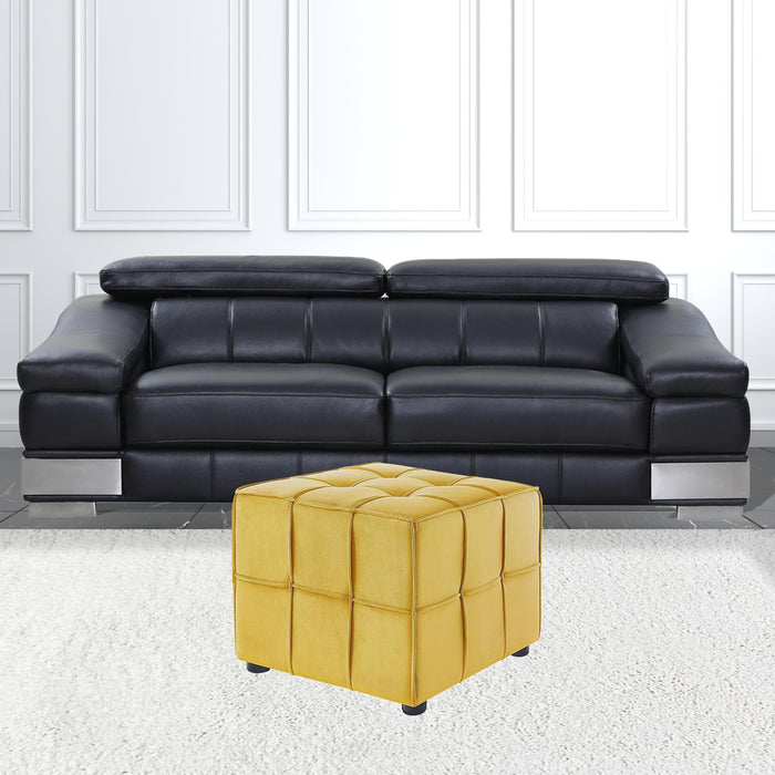 Velvet Cube Ottoman - Yellow / Black