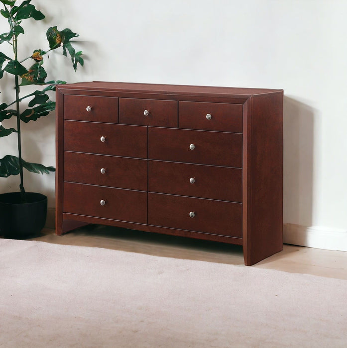 Solid Wood Nine Drawer Triple Dresser - Brown