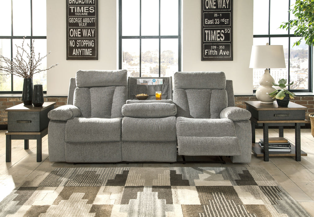 Mitchiner - Fog - Rec Sofa W/Drop Down Table - Simple Home Plus