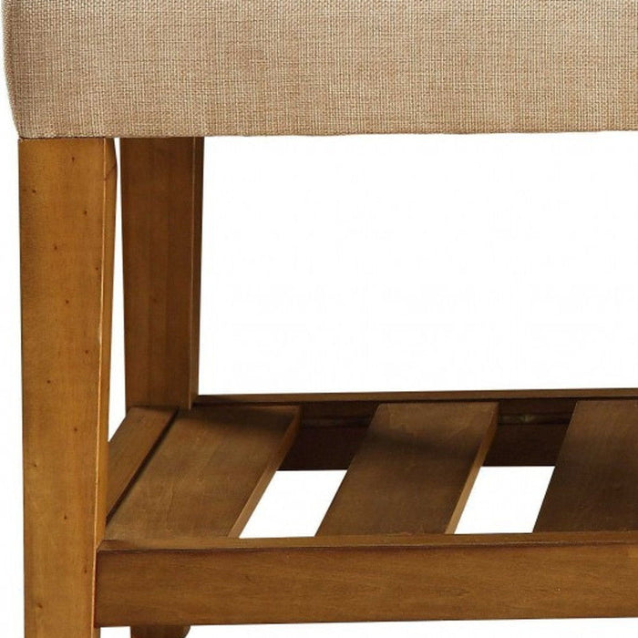 Upholstered Polyester Bench With Shelves - Beige / Brown