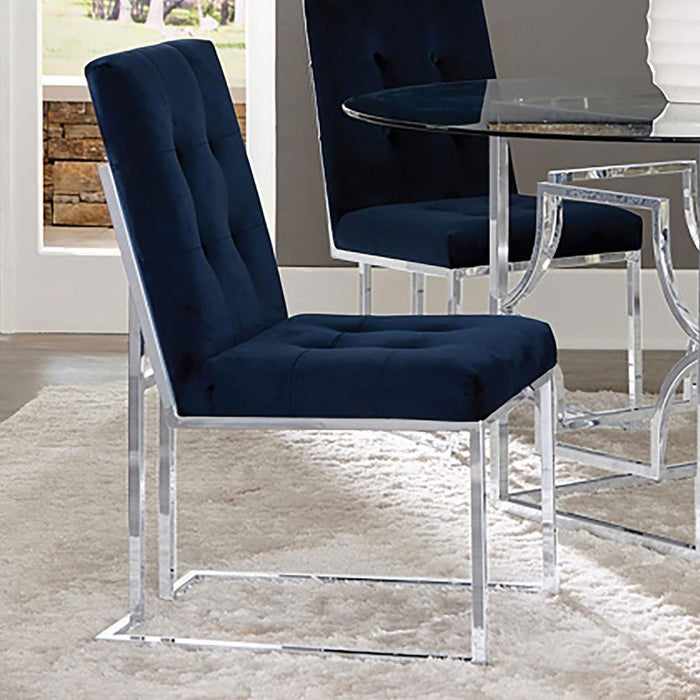 Cisco - Upholstered Dining Chairs (Set of 2) - Ink Blue And Chrome - Simple Home Plus