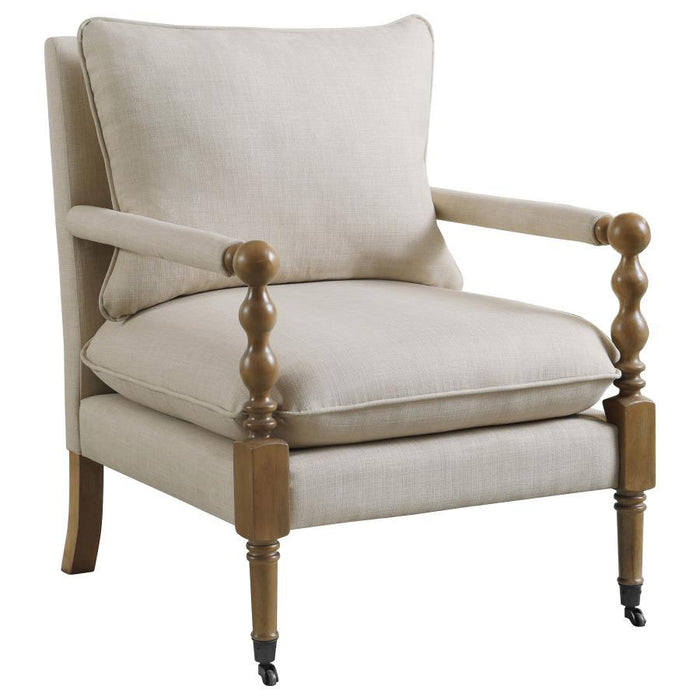 Dempsy - Upholstered Accent Chair With Casters - Beige - Simple Home Plus