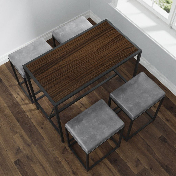 Modern Geo Walnut Five Piece Bar Set - Gray