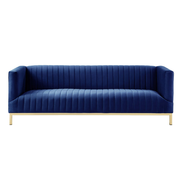 Velvet Sofa With Gold Legs - Navy Blue