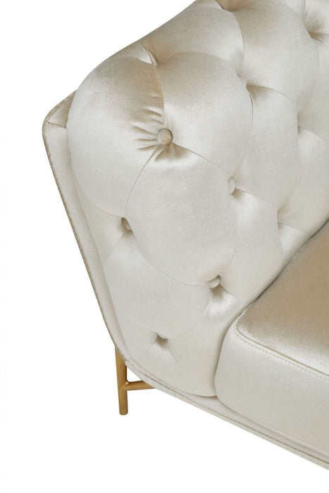 Tufted Velvet Chesterfield Love Seat - Pearl / Gold