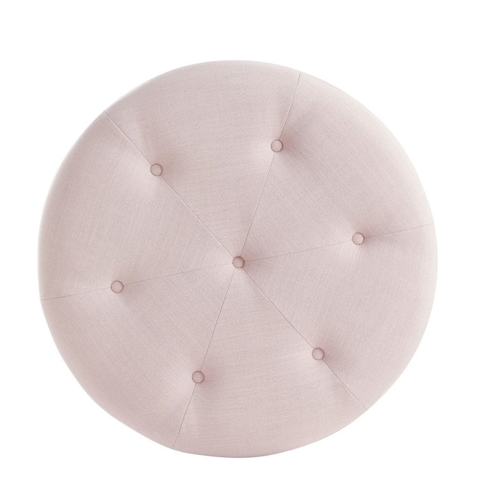 Linen Tufted Round Cocktail Ottoman - Light Pink